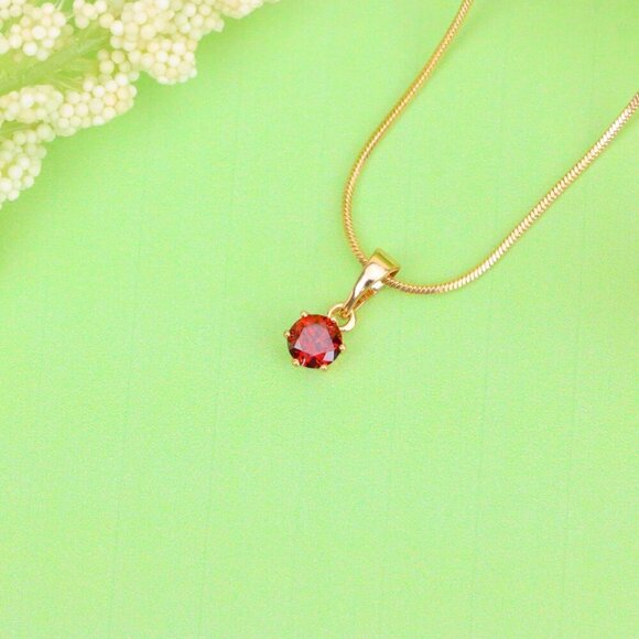 "Tiny Round Red Stone Rose Gold Pendant – Minimalist Design, XPPT1600 - Picture 12 of 13